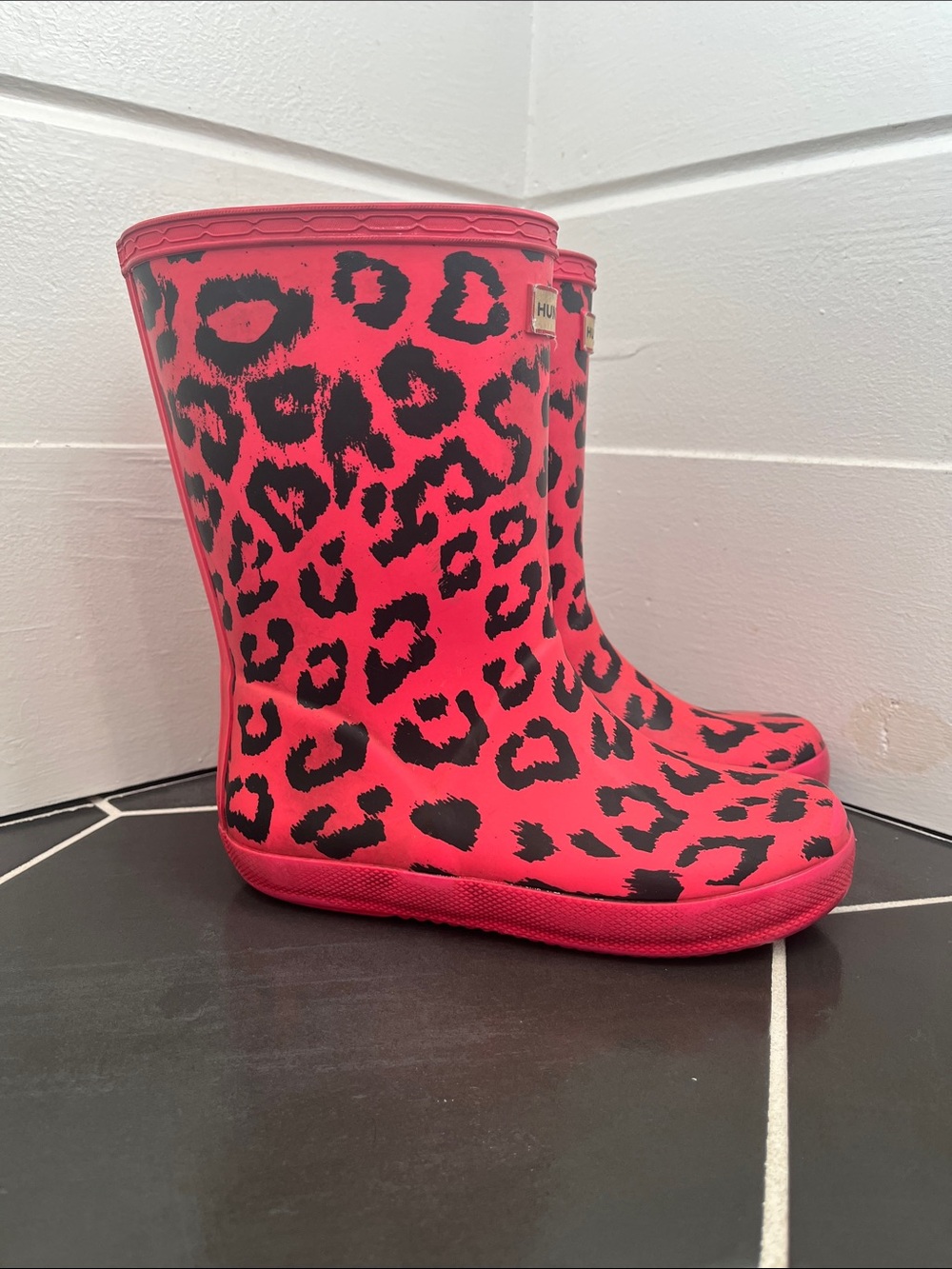 Hunter Kids Pink Leopard Print Rain Boots